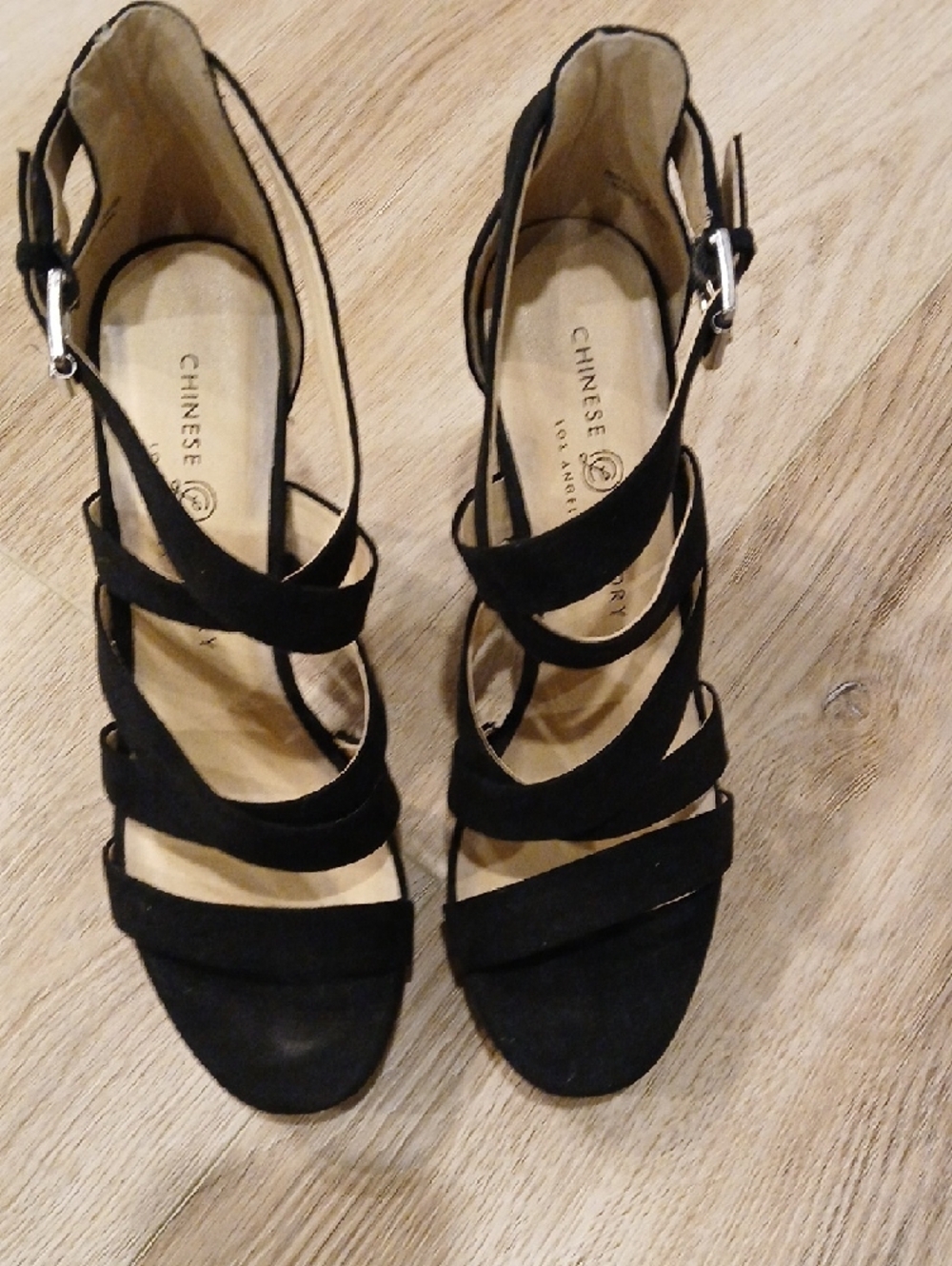 Chinese Laundry Black Suede Multi-Strap Block Heels 8.5 - Picture 2 of 7